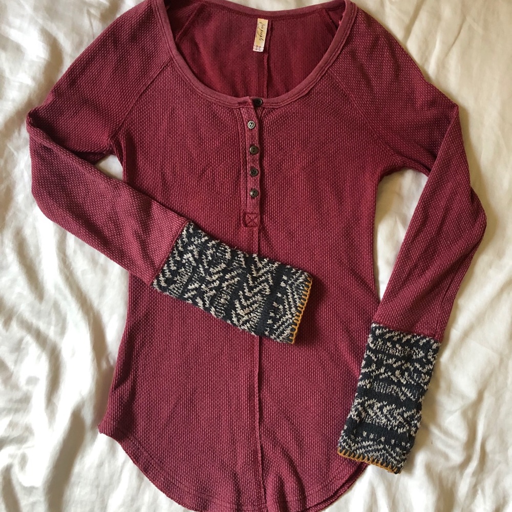 Maroon Henley with sleeve detail